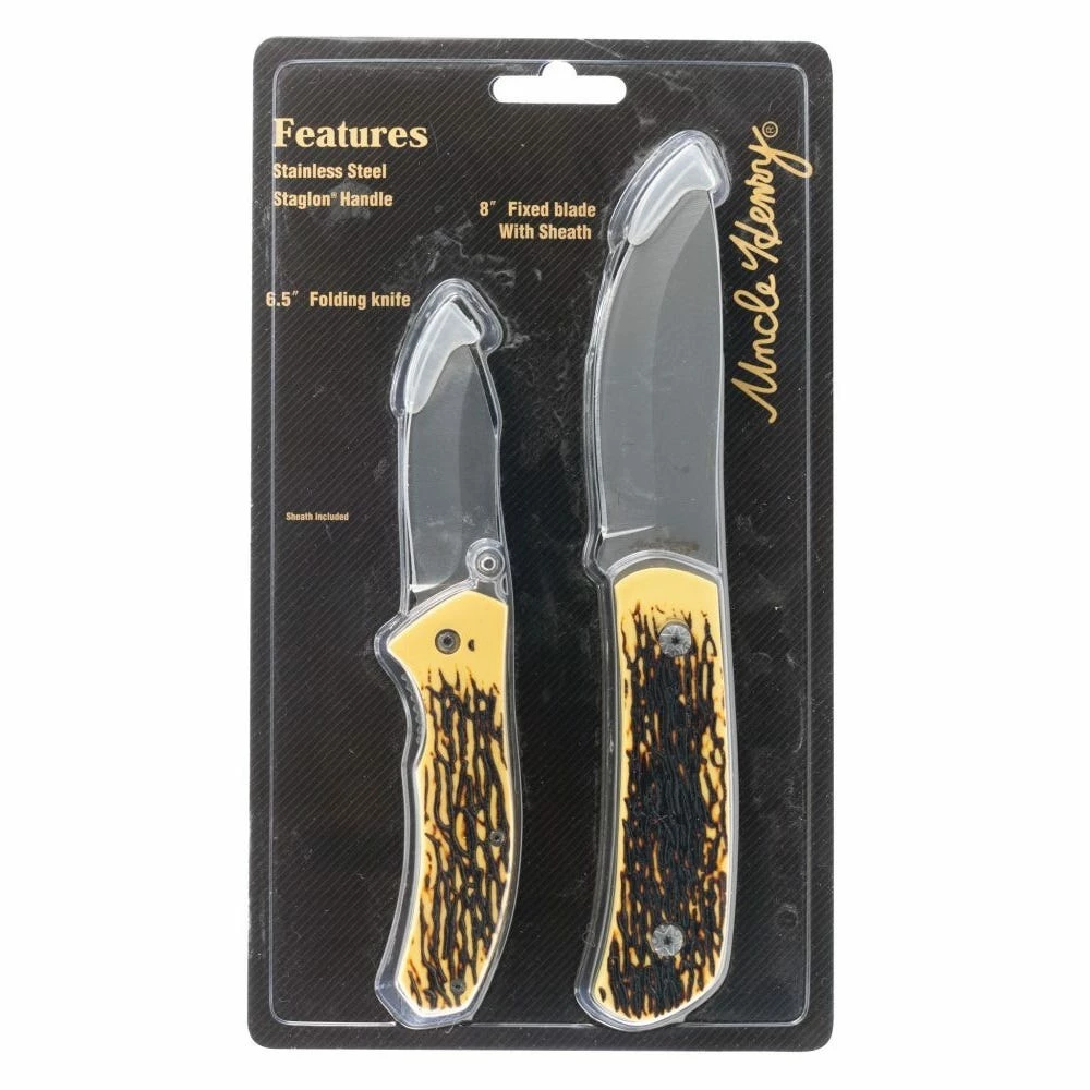 Uncle Henry Fixed and Folder Knife Combo Set with Staglon Handle - 12524410 - Knives 1 Uncle Henry Fixed and Folder Knife Combo Set with Staglon Handle - 12524410 - Knives